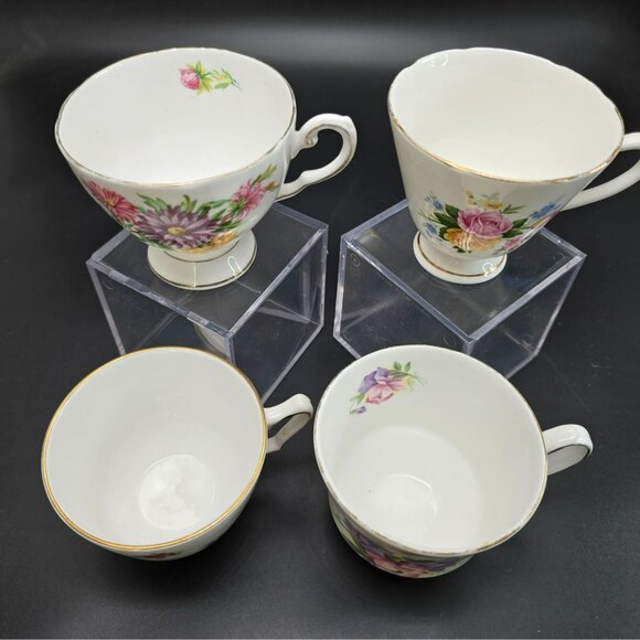 Vintage Set Of 4 Bone China Floral Teacups Eclectic Flowers JJ4096 - Picture 2 of 5